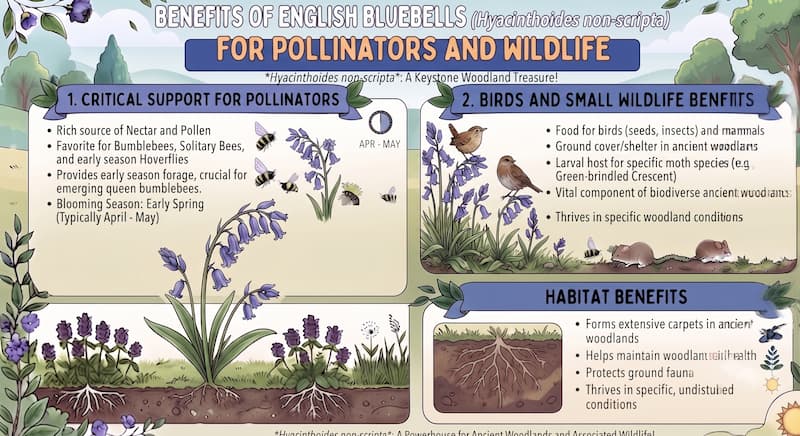 Infographic detailing the ecological benefits of bluebells for wildlife