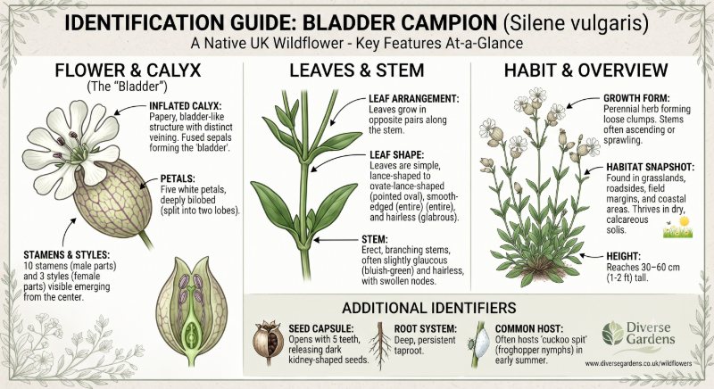 Infographic helping with the correct identification of Bladder Campion