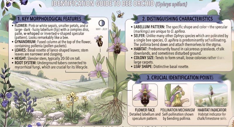 Infographic on to hemp with the identification of a bee orchid