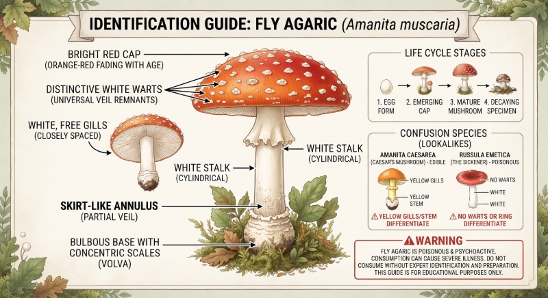 Infographic on the identification of Fly Agaric fungi