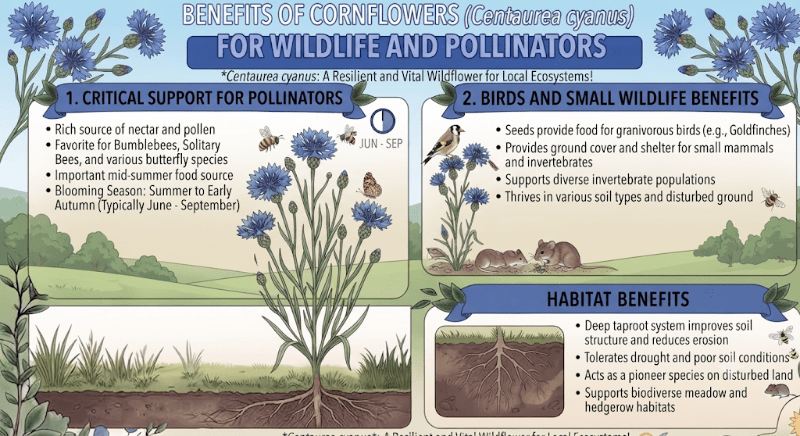 Infographic on the value of cornflowers for pollinators and wildlife