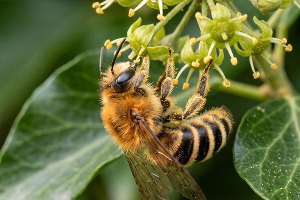 An ivy bee feeding on an ivy flower